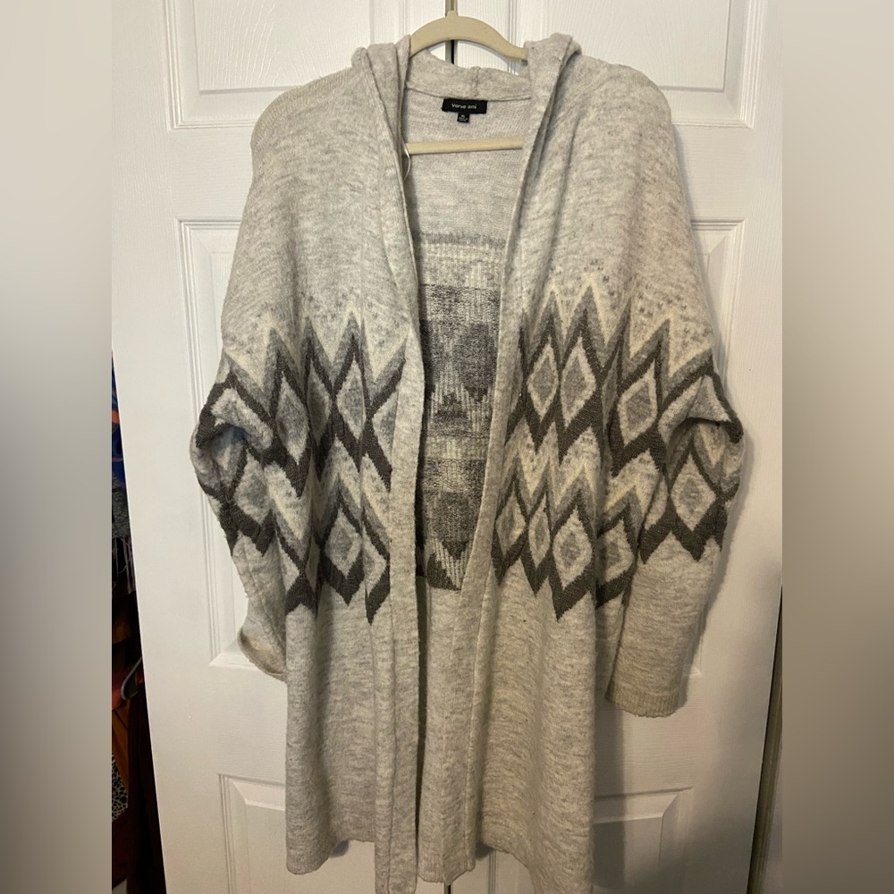 Hooded open front sweater